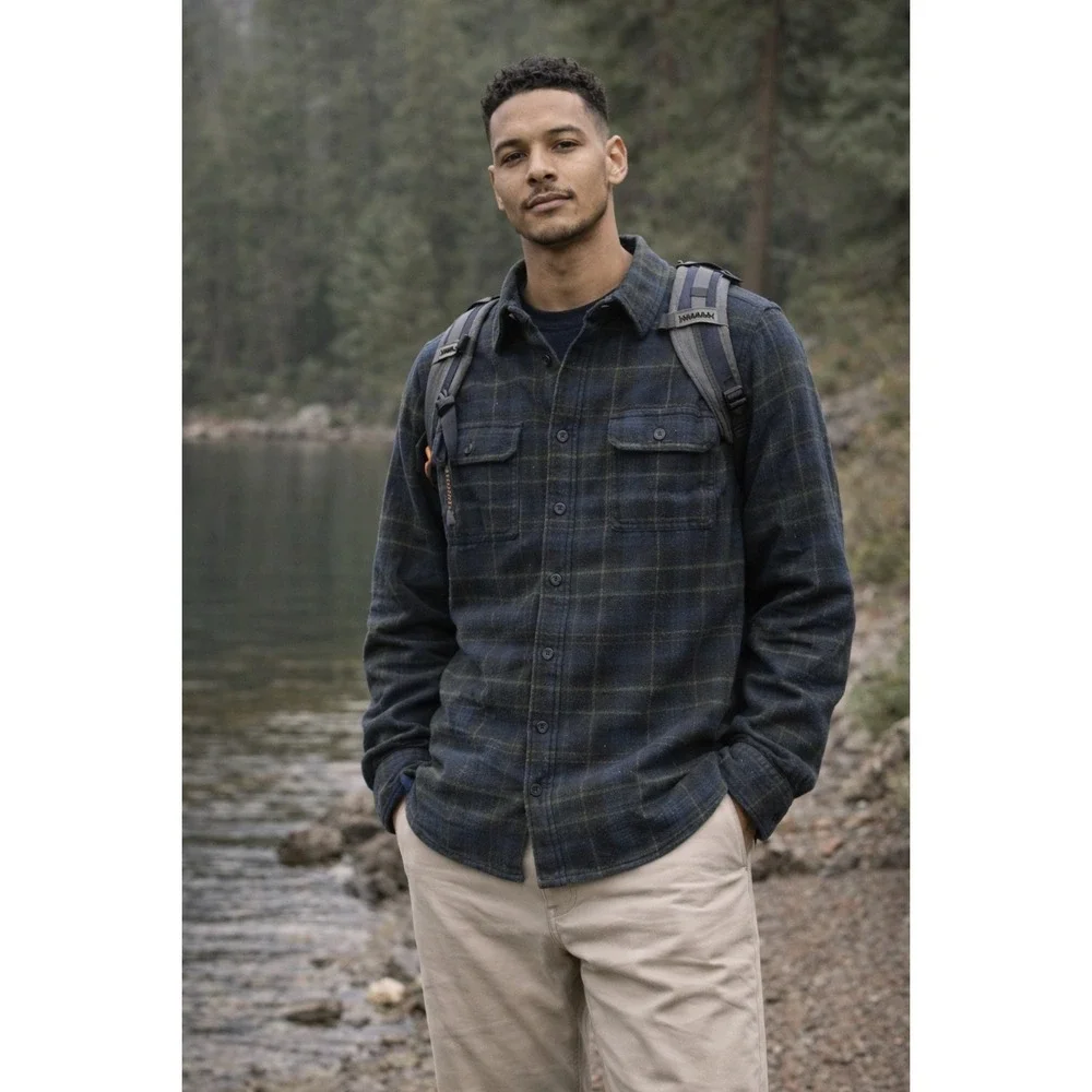 The North Face Mens Plaid Flannel Button Down Shirt Navy Green‎ Size Medium